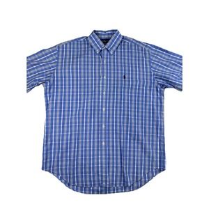 Ralph Lauren Blake Blue Plaid Short Sleeve Shirt Cotton Casual Men Size‎ L Work
